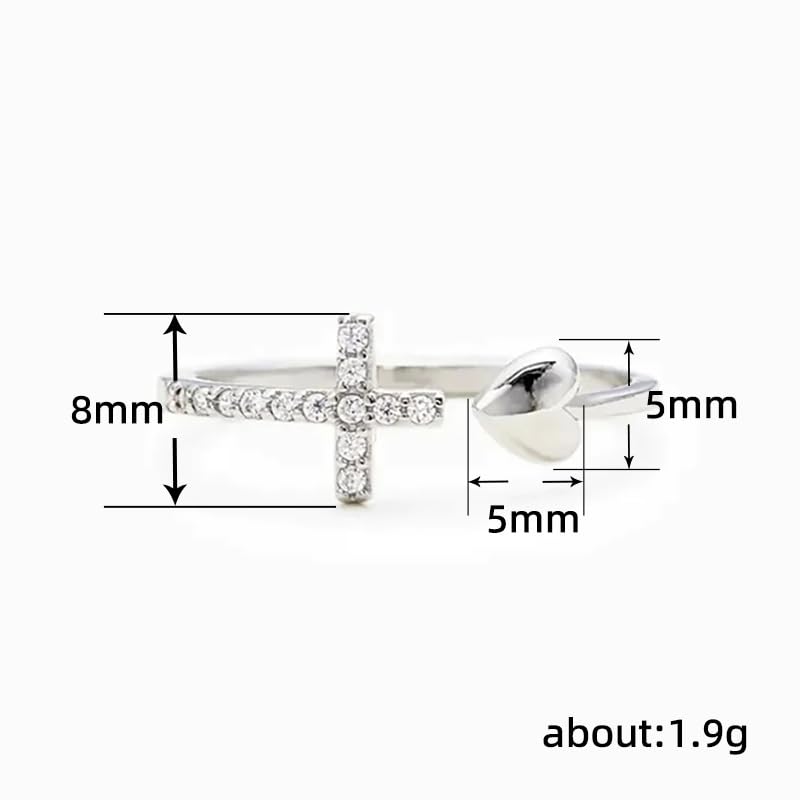 Cross Rings for Teen Girls Silver/Gold Heart Ring Cubic Zirconia Adjustable Ring Inspirational Pray Cross Heart Religious Christian Faith Jewelry Gifts for Her(Gold)7# - color: gold 7#