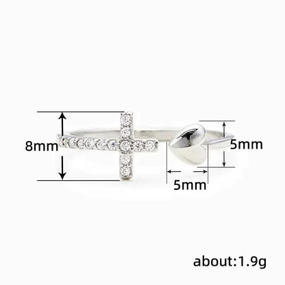 Cross Rings for Teen Girls Silver/Gold Heart Ring Cubic Zirconia Adjustable Ring Inspirational Pray Cross Heart Religious Christian Faith Jewelry Gifts for Her(Gold)10# - color: gold 10#