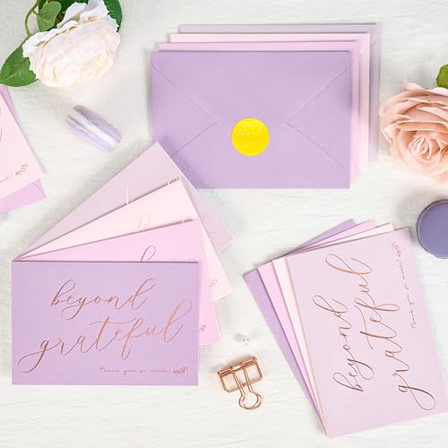Crisky 4x6 50 pcs Lavender Shade Beyond Grateful Thank You Cards With Envelopes & Stickers Simple Chic Elegant Greeting Cards Perfect for Wedding/Business/Birthday/Graduation - style: Lavender