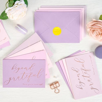 Crisky 4x6 50 pcs Lavender Shade Beyond Grateful Thank You Cards With Envelopes & Stickers Simple Chic Elegant Greeting Cards Perfect for Wedding/Business/Birthday/Graduation - style: Lavender