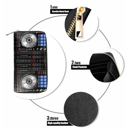 DJ Mixer Deck Controller Print Wallet for Women Large Capacity Wallet Credit Card Holder PU Leather Zipper Clutch Purse Phone Wallet - color: DJ Mixer Deck Controller