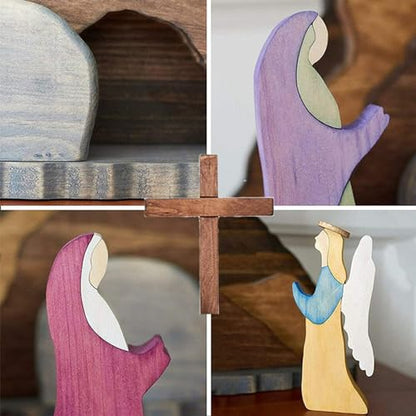 Easter Tiered Tray Decor Jesus Empty Tomb Kit Wooden Religious Signs - color: 9pcs