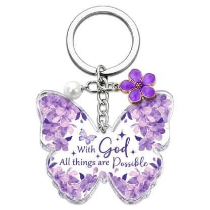 Purple Keychain Butterfly Keychains for Women Bible Verse Keychains