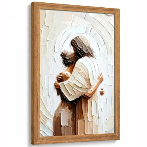 Jesus Embracing Woman Canvas Wall Art, Framed Christian Wall Art 16x24 In - color: Jesus Wall Art, size: 24"L x 16"W