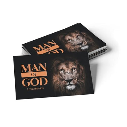 Pass It On Scripture Cards, Lion, Man of God 1 Timothy 6:11, Pack of 25 — Inspirational Bible Verse Wallet Cards, Devotional, Bible Study — Memorization, Small Christian Greetings for Encouragement - color: Man of God