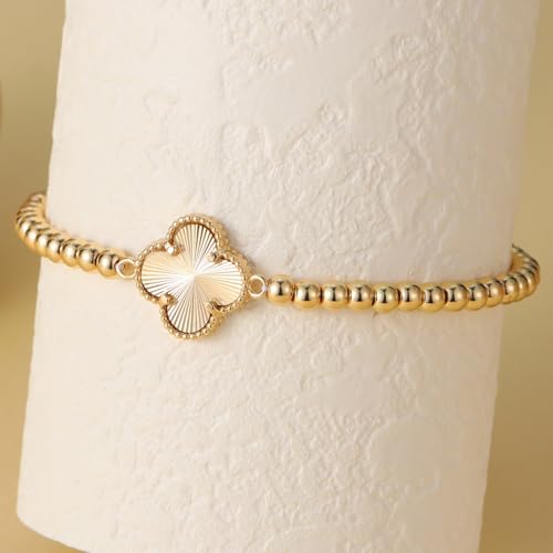 GINAZAL Gold Bead Bracelet for Women, Hypoallergenic Fade-Resistant | Brass | 14K Gold |Cubic Zirconia - color: Clover