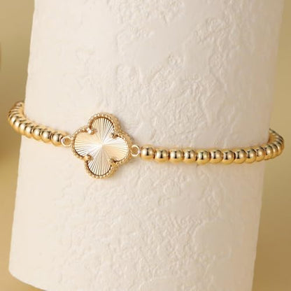 GINAZAL Gold Bead Bracelet for Women, Hypoallergenic Fade-Resistant | Brass | 14K Gold |Cubic Zirconia - color: Clover