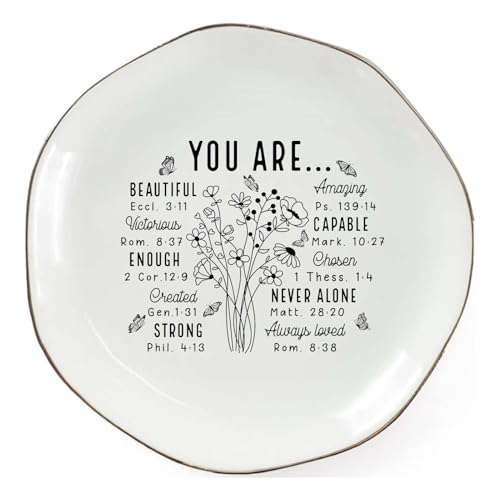 God Says You Are Beautiful Ring Dish – Christian Ceramic Jewelry Tray for Women, Inspirational Bible Verse Trinket Holder Gift for Her, Religious Baptism Gift - color: You Are Beautiful