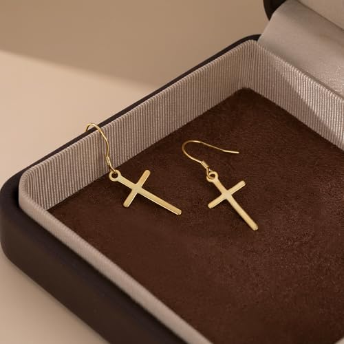 SLUYNZ 925 Sterling Silver Cross Dangle Earrings for Women Teens Cross Drop Earrings Dangle - color: B-Yellow