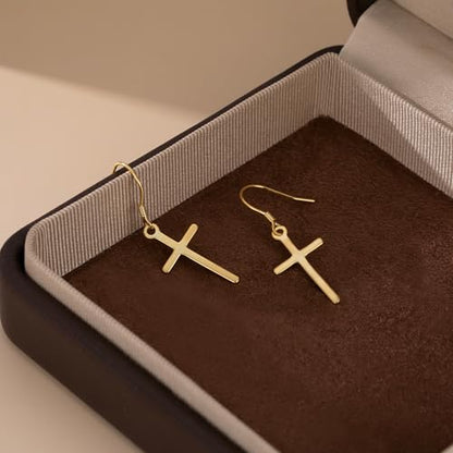 SLUYNZ 925 Sterling Silver Cross Dangle Earrings for Women Teens Cross Drop Earrings Dangle - color: B-Yellow