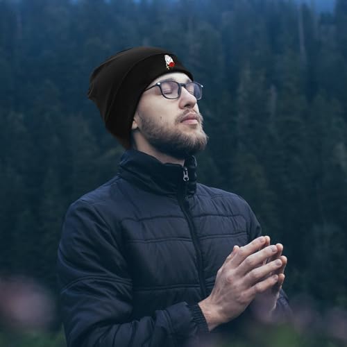 Black Flexible Classic Adult Beanie Cap for Men Women - Warm Knitted Hat for Winter, Chemo Cap Headwear - color: Praying Hands