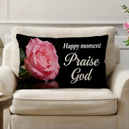 Christian Faith Throw Pillow Covers 12x20 Inch Inspirational Bible Verse Pink Rose Decorative Pillowcases Church Religious Cushion Covers 4Pack, Gift for Christian & Faith Lovers (Pink, 12×20) - color: Pink