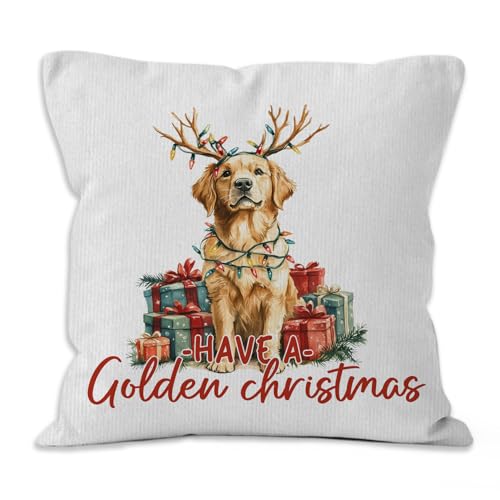 Golden Retriever Dog Christmas Decor Throw Pillow Covers 18x18,Golden Retriever Christmas Decorative Decorations Pillow Covers for Home Bedroom, Dog Gifts for Women - color: Dog