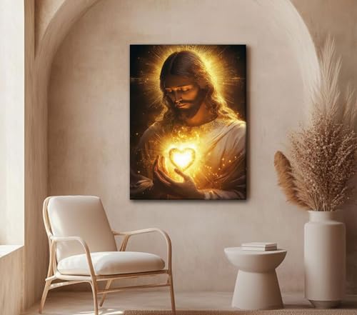 Jesus Canvas Wall Art, 3 Piece Gallery Wrapped Christian Prints, 12x16 - color: Sacred Heart of Jesus, size: 16"L x 12"W