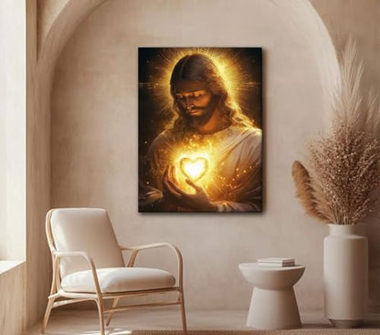 Jesus Canvas Wall Art, 3 Piece Gallery Wrapped Christian Prints, 12x16 - color: Sacred Heart of Jesus, size: 16"L x 12"W