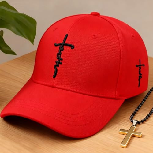 3D Embroidered Christian Hat for Men & Women, Jesus Faith Cross Hat, Religious Gifts for Christians Clothes - color: Faith Design-red