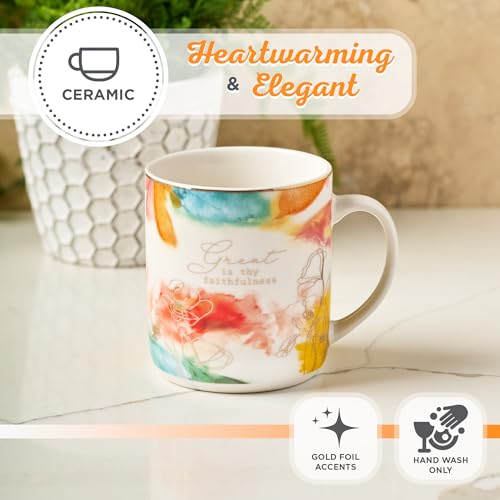 Christian Art Gifts Pastel Floral Ceramic Bible Verse Coffee Mug for Women - color: Multi/Thy Faithfulness