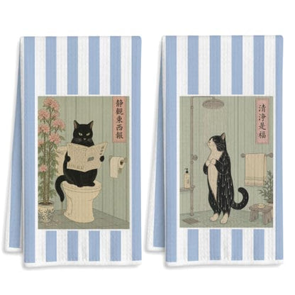 Funny Cat Bathroom Hand Towels 16x24 Inch Set of 2 - color: Cat Bathroom