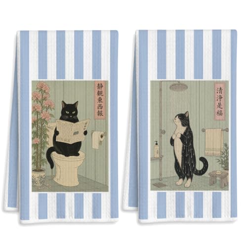 Funny Cat Bathroom Hand Towels 16x24 Inch Set of 2 - color: Cat Bathroom