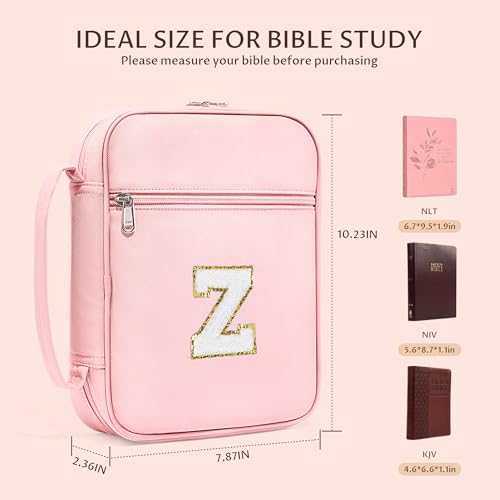 WOBAGMEN Bible Cover for Women,Pink PU Leather Personalized Bible Case with Bible Study Supplies,Including Tabs and Highlighter Set, Faith Chiristain Gift for Women Girls (Pink, Z) - size: Z