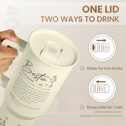 Best Friend Tumbler with Handle 40oz, Bestie Cups for Women Stainless Steel Coffee Travel Tumblers with Straw, Bestie Gifts for Female Friends BFF, Friendship Gift for Birthday Christmas Valentines - color: Best Friend