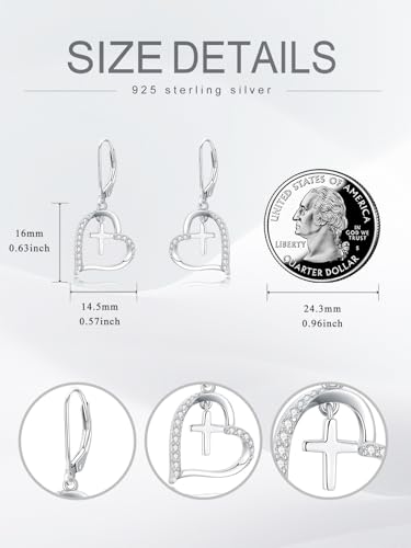 Dorunmo 925 Sterling Silver Mustard Seeds Dangle Earrings for Women Mountains Earrings Hypoallergenic Christmas Jewelry Gifts for Women - style: Heart Cross