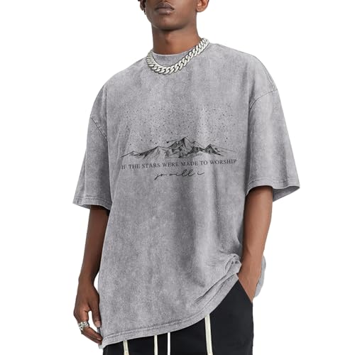 Christian Faith God Shirts for Men Jesus Bible Verse Shirt Oversized Acid Wash Tshirts Star Mountain Graphic Tees - color: Lightgray, size: Medium