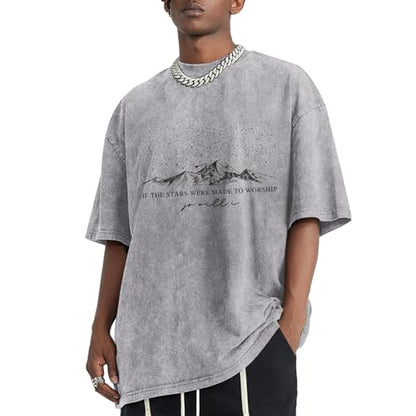 Christian Faith God Shirts for Men Jesus Bible Verse Shirt Oversized Acid Wash Tshirts Star Mountain Graphic Tees - color: Lightgray, size: Medium
