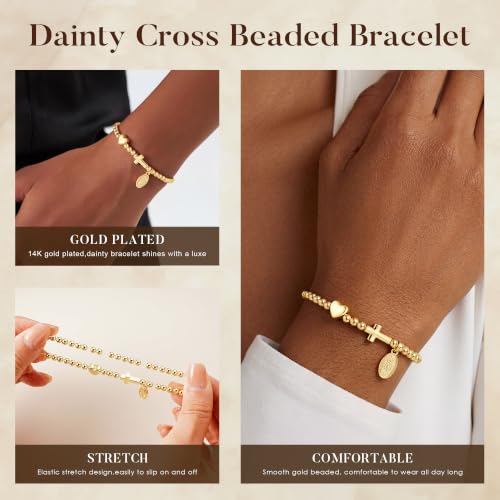 Turandoss Gold Cross Bracelet for Women Heart Beaded Bracelet Faith Jewelry - color: Maria Cross Bracelet