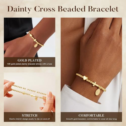 Turandoss Gold Cross Bracelet for Women Heart Beaded Bracelet Faith Jewelry - color: Maria Cross Bracelet