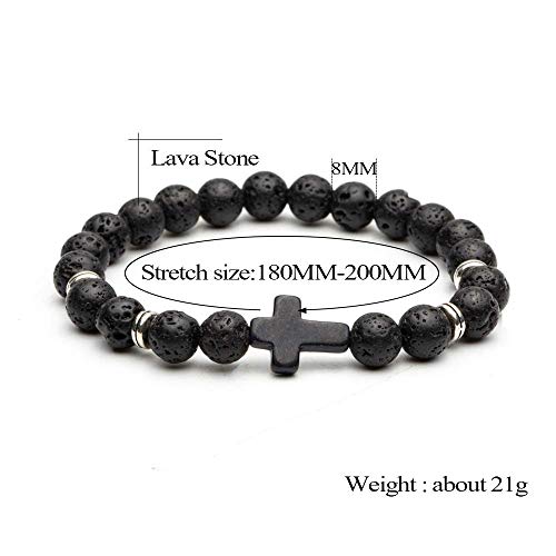 Softones 4PCS Cross Beads Bracelet for Men Women 8mm Healing Lava Stone Stretch Bracelets,7.5" - color: A:4Pcs a set