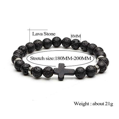 Softones 4PCS Cross Beads Bracelet for Men Women 8mm Healing Lava Stone Stretch Bracelets,7.5" - color: A:4Pcs a set
