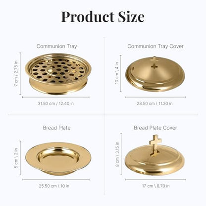 Communion Set for Church - Two Communion Trays & Two Bread Plates with Lid