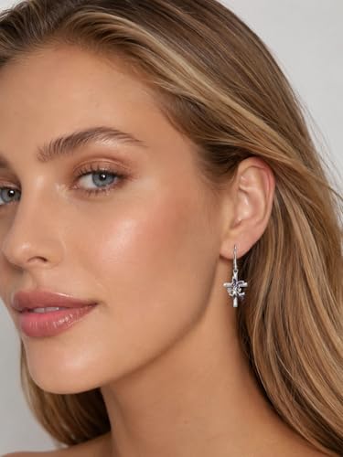 Butterfly Earrings for Women 925 Sterling Silver Birthstone Butterfly Cross Rose Dangle Earrings Elegant Butterfly's Jewelry Gift for Birthday Valentines Day Christmas - color: 2-February