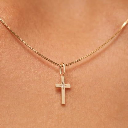 14K Gold Cross Necklace for Women, Dainty Cross Pendant with moissanite,Luxurious Christian Religious Fine Jewelry, Lightweight Dainty 14K Gold Chain Necklace for Women，Versatile for All Occasions - color: Dainty Cross Pendant Necklace