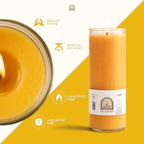 3pk Yellow Amarillo 90hr | 7-Day Prayer Candles - Glass Jar Veladoras, Unscented Paraffin Wax | Success, Luck & Confidence Novena - Catholic Hispanic Church Altar, Memorial Vigil & Prosperity - color: Yellow