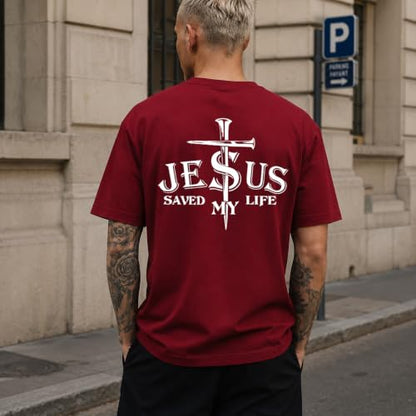 Christian Jesus Cross Shirts for Men Jesus Saved My Life T-Shirt God Tee - color: Claret, size: 3X-Large