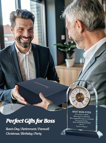 Best Boss Ever Gifts for Women & Men, Boss Day Appreciation Glass Clock - color: Boss Gift