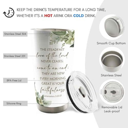 Christian 20oz Travel Coffee Mug Tumbler, Christian Gifts for Women Men, Religious Bible Verse Floral Botanical Stainless Steel Tumbler with Lid and Straw - color: thelord
