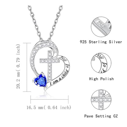 MANBU Sterling Silver Cross I am a Child of God Necklace for Girls - style: 09-September