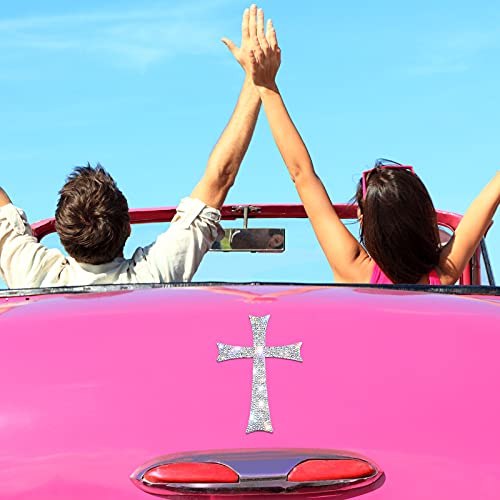 Frienda 6 Pcs Silver Cross Car Decals Waterproof Rhinestone Bling