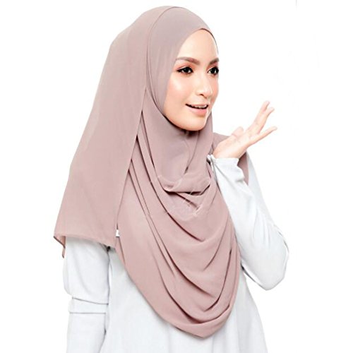LMVERNA Solid Color Bubble Chiffon Scarf for Women Fashion Soft Hijab Long Scarfs Wrap Scarves - color: Light Khaki