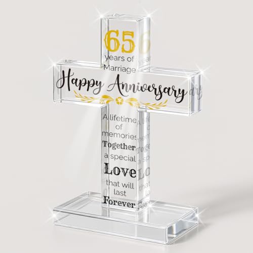 PVOPVO 65th Wedding Anniversary Religious Cross Gifts for Him Her 65 Year Anniversary Romantic Gift for Women Men Couple 65 Years of Marriage Gifts for Couple - color: 65th Anniversary