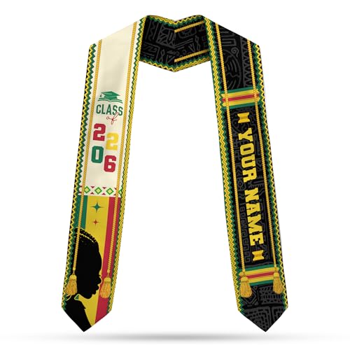 MDPrints Global Kente Graduation Sash 2026, Black Girl Magic Graduation Sash 2026, Class of 2026 Graduation Gift - color: Kente Dk04