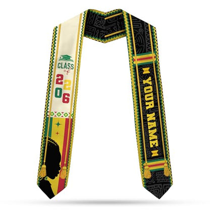 MDPrints Global Kente Graduation Sash 2026, Black Girl Magic Graduation Sash 2026, Class of 2026 Graduation Gift - color: Kente Dk04