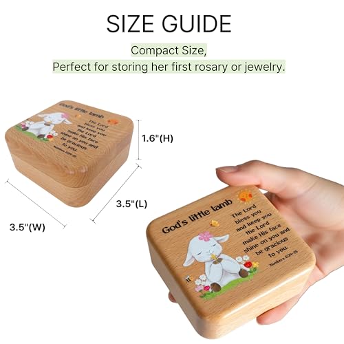 Rosary Keepsake Jewelry Box for Girls – Baby Baptism, First Communion Gift – Wooden Prayer Memory Box for Children