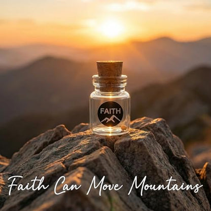 50 Pack Christian Faith Favors Bulk, Mini Glass Bottle Keepsakes with Matthew 17:20 Cards & Organza Bags, "Move Mountains" Religious Inspirational Gifts for Church, Baptism, Sunday School(Kraft-Round-50Pcs) - color: Kraft-Round-50Pcs