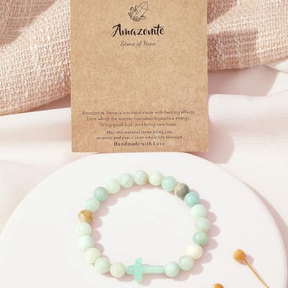 XIANNVXI Crystal Bracelet for Women Men 8 mm Natural Stone Beaded Bracelets Cat Bracelets Cross Bracelets Heart Bracelelt Jewelry for Women Birthday Gifts Stretch Bracelet - color: Blue - Amazonite