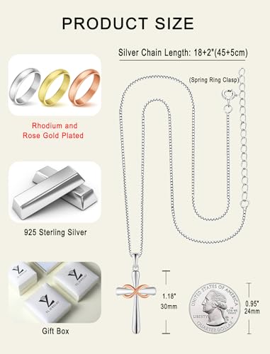 YL Cross Necklace 925 Sterling Silver Infinity Pendant Ankh Criss Jewelry for Women - color: C: 18k rose gold