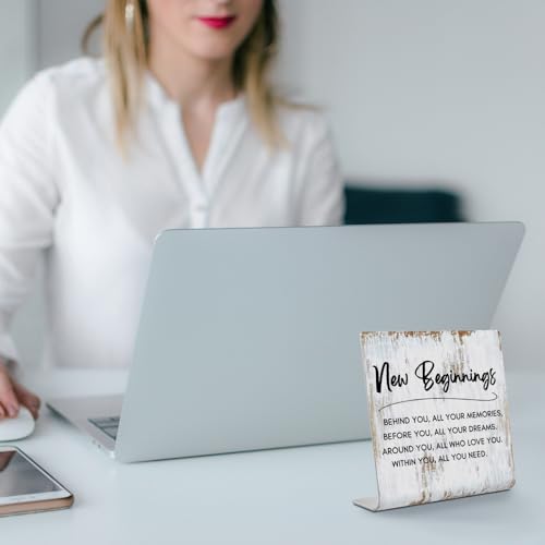 TRCENDE New Beginnings New Job Gift For Coworker, New Start Gift For Bestie Best Friends Women, Motivational Graduation Gift For Son daughter, Break Up Gift For Her,Office Signs Plaques XUZ192, Retro - style: Retro - New Beginnings D